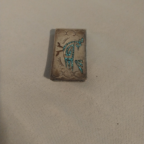 Sterling silver Navajo money clip with turquoise inlay - Picture 2 of 5